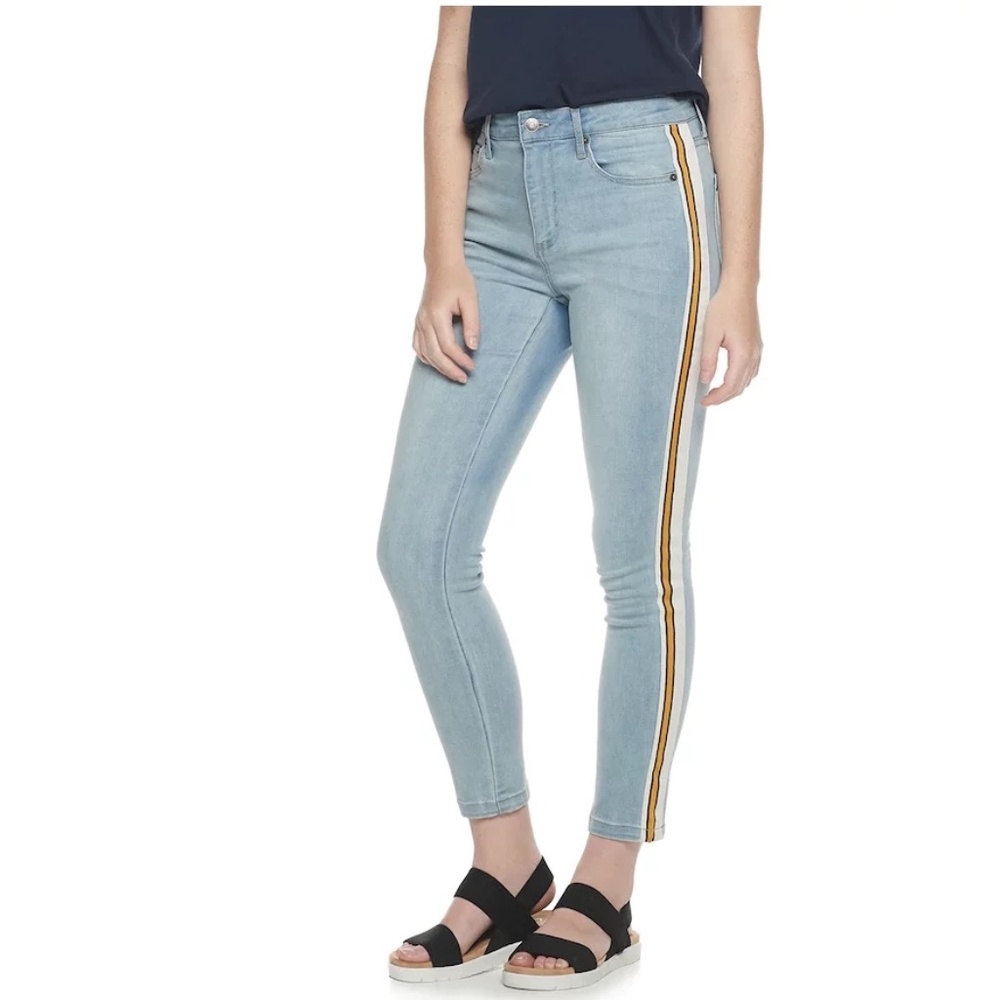 POPSUGAR | UO Mid-Plus Size Racing Side Stripe High Waisted Stretch Jeans